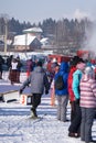 Mass race runners. Sports competitions among Amateurs and professionals. Running on snow in winter. Royalty Free Stock Photo