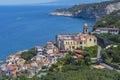 Massa Lubrense and the Cathedral, Chiesa Maria SS della Lobra, Punta Lagno region, Sorrento peninsula, Italy.