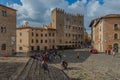 Massa Marittima in Tuscany, Giuseppe Garibaldi square with Town Hall, view from the San Cerbone Cathedral staircase Royalty Free Stock Photo