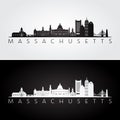 Massachusett state skyline and landmarks silhouette