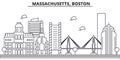Massachusetts, Boston architecture line skyline illustration. Linear vector cityscape with famous landmarks, city sights
