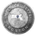 Massachusetts Flag Button with Map Royalty Free Stock Photo