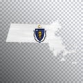 Massachusetts flag and map, transparent background Royalty Free Stock Photo