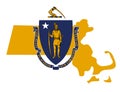 massachusetts MA state flag in map shape Royalty Free Stock Photo