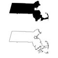 Massachusetts MA state Map USA with Capital City Star at Boston. Black silhouette and outline isolated on a white background. EPS Royalty Free Stock Photo