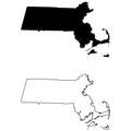 Massachusetts MA state Maps. Black silhouette and outline isolated on a white background. EPS Vector