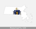 Massachusetts Map Flag. Map of MA, USA with the state flag isolated on white background. United States, America, American, United Royalty Free Stock Photo