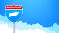 Massachusetts map on road sign. Welcome to State of Massachusetts. Vector illustration. Royalty Free Stock Photo