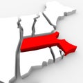 Massachusetts Red Abstract 3D State Map United States America