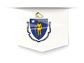 Massachusetts state flag square label with shadow. United states