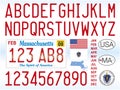 Massachusetts state license plate car pattern, numbers, letters and symbols, USA