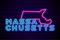 Massachusetts US state glowing neon lamp sign Realistic vector illustration Blue brick wall glow Royalty Free Stock Photo