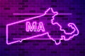 Massachusetts US state glowing purple neon lamp sign Royalty Free Stock Photo