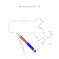 Massachusetts US state vector map pencil sketch. Massachusetts outline map with pencil in american flag colors Royalty Free Stock Photo