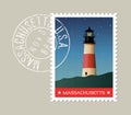 Massachusetts vector illustration of lighthouse at night