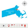 Massachusetts Vector Map Isolated on White. High Detailed Silhouette of Massachusetts. Official Flag of Massachusetts