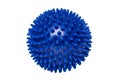 Massage ball or hedgehog ball. Closeup of a blue spiky massage ball for health therapy isolated on a white background. Therapy and