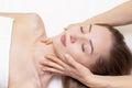 Massage and body care. Spa body massage woman hands treatment. Woman having massage in the spa salon for beautiful Royalty Free Stock Photo