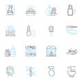 Massage center linear icons set. Relaxation, Rejuvenation, Therapy, Serenity, Bliss, Tranquility, Wellness line vector