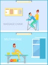 Massage Chair and Self Massaging Woman Set Vector