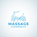 Massage and Chiropractic Absrtract Vector Sign, Symbol or Logo Template. Massaging Hands Emblem with Modern Typography. Royalty Free Stock Photo