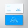 Massage and Chiropractic Abstract Vector Logo and Business Card Template. Massaging Hands Premium Stationary Realistic Royalty Free Stock Photo