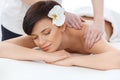 Massage. Close-up of a Beautiful Woman Getting Spa treatment Royalty Free Stock Photo