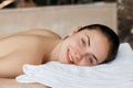 Massage.  Close-up of young woman getting spa massage treatment at beauty spa salon.Spa skin and body care. Facial beauty treatmen Royalty Free Stock Photo