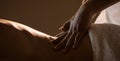 Massage closeup with hands of professional masseur Royalty Free Stock Photo