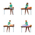 Massage icons set cartoon vector. Masseur therapist doing healing treatment