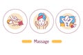 Massage outline concept. Spa service line color icons. Pictograms for web page, mobile app, promo.