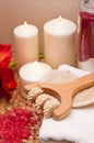 Massage Roller, Candles and Bath Salts Royalty Free Stock Photo