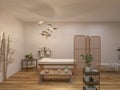Massage room 3d render, 3d illustration contemporary interior procedure indoor relaxation