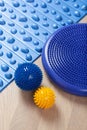 Massage rubber balls, balance cushion, mat and roller for self massage and reflexology