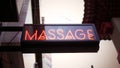 Massage sign in the red light of Montreal, Canada