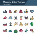 Massage and Spa Therapy icons. Filled outline design. For presentation, graphic design, mobile application, web design,