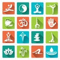 Massage Spa yoga icons with long shadow. Royalty Free Stock Photo