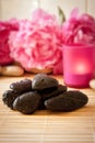 Massage stones, flowers and candles Royalty Free Stock Photo