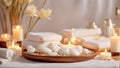 Massage stones, spa concept candles fire Royalty Free Stock Photo