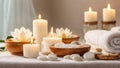 Massage stones, spa concept candles fire relax Royalty Free Stock Photo