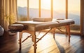 Massage table illuminated by the morning rays of the sun.