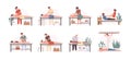 Massage therapists at work flat vector illustrations set. Patients lying on couch, enjoying body relaxing treatment Royalty Free Stock Photo