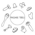 Massage tools. Massagers for face and body. Equipment for drainage, skin tightening lifting and health. Anti-cellulite brushes,