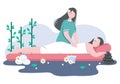 Massage Vector Illustration In Beauty Salon, Body Spa, Relaxation, Facial Essential And Skincare. Flat Design