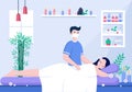 Massage Vector Illustration In Beauty Salon, Body Spa, Relaxation, Facial Essential And Skincare. Flat Design