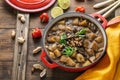 Massaman curry with beef and potato on wooden background Royalty Free Stock Photo