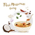 Massaman Gai, Chicken Massaman Curry in nice Thai style bowl on white background.