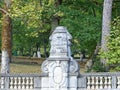 Massandra Palace of the emperor Alexander III. Stone carved columns with a stylized torch like finish. Royalty Free Stock Photo