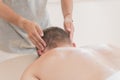 Masseur hands making relax masage Royalty Free Stock Photo