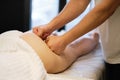 masseur makes anticellulite massage young woman in the spa salon. Body care concept. Special anticellulite treatment. Royalty Free Stock Photo